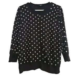 Ellen Tracy Button Down Cardigan Sweater Black And White Polka Dots Size Xl